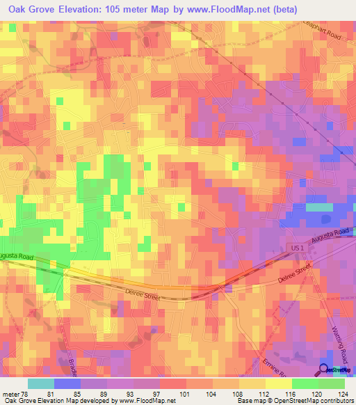 Oak Grove,US Elevation Map