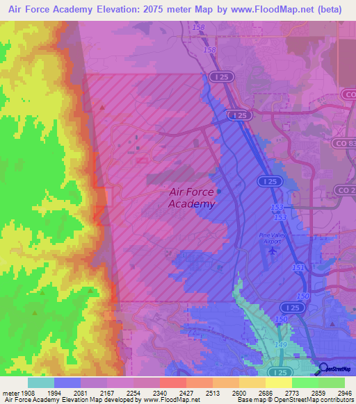 Air Force Academy,US Elevation Map