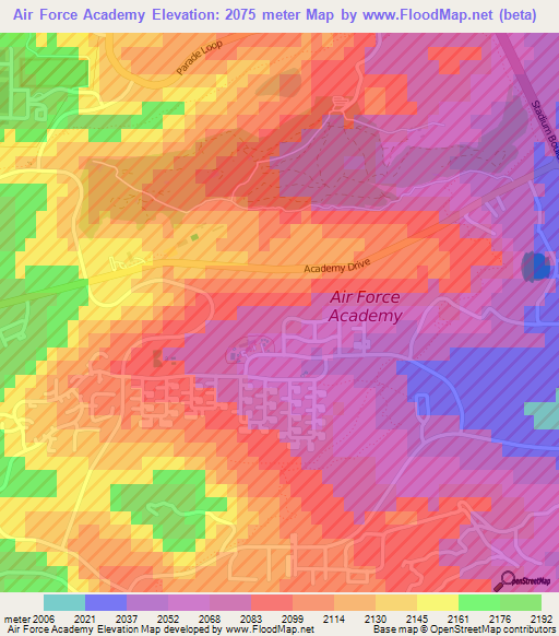 Air Force Academy,US Elevation Map