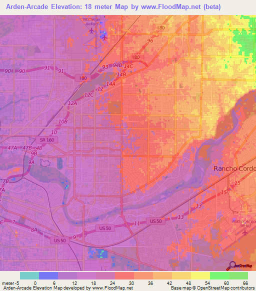 Arden-Arcade,US Elevation Map