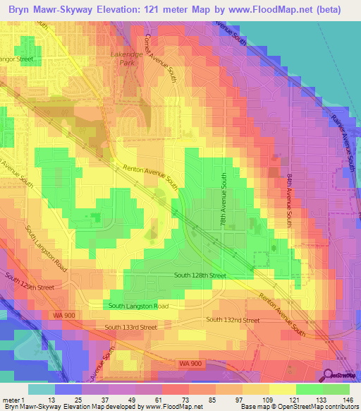 Bryn Mawr-Skyway,US Elevation Map