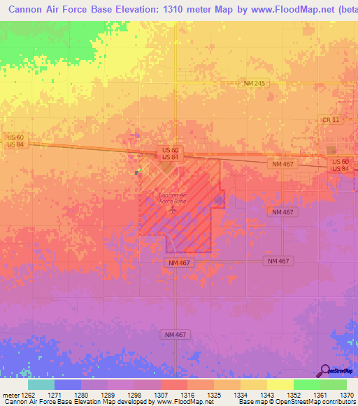 Cannon Air Force Base,US Elevation Map