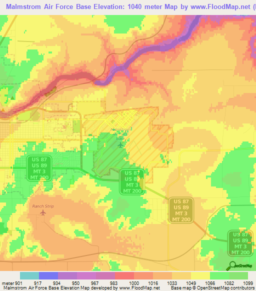 Malmstrom Air Force Base,US Elevation Map