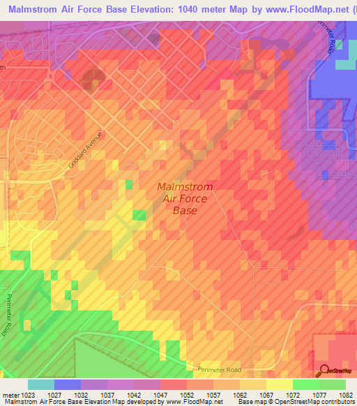 Malmstrom Air Force Base,US Elevation Map