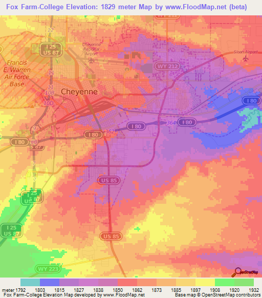 Fox Farm-College,US Elevation Map