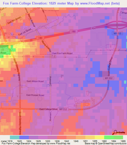 Fox Farm-College,US Elevation Map