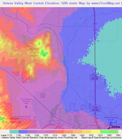 Helena Valley West Central,US Elevation Map