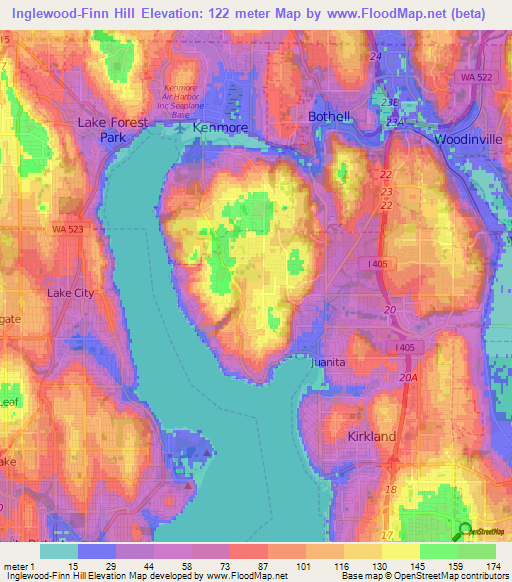 Inglewood-Finn Hill,US Elevation Map