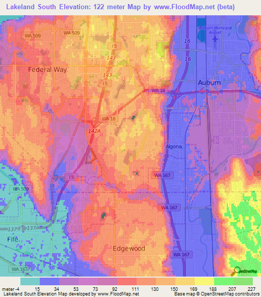 Lakeland South,US Elevation Map