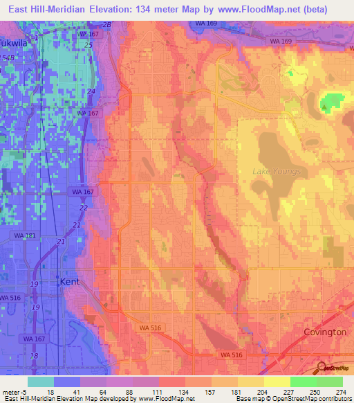 East Hill-Meridian,US Elevation Map