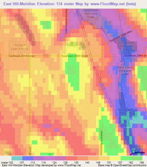 East Hill-Meridian,US Elevation Map