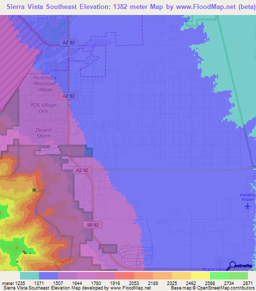 Sierra Vista Southeast,US Elevation Map