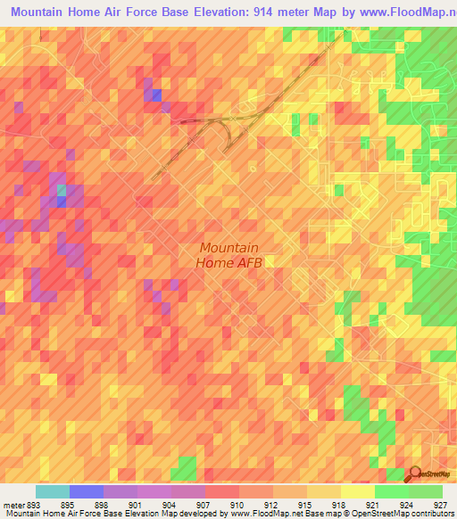 Mountain Home Air Force Base,US Elevation Map