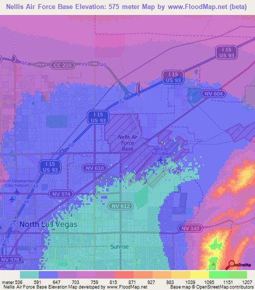 Nellis Air Force Base,US Elevation Map