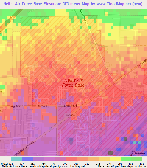 Nellis Air Force Base,US Elevation Map