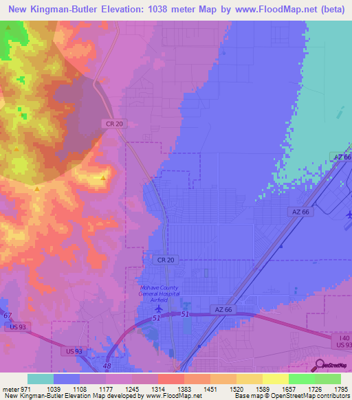 New Kingman-Butler,US Elevation Map