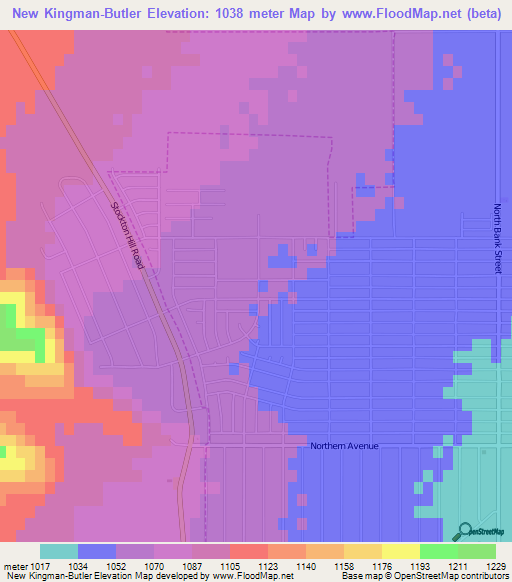 New Kingman-Butler,US Elevation Map