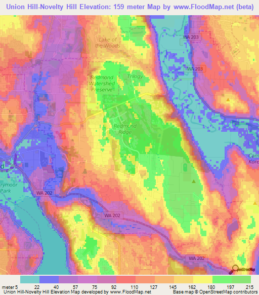 Union Hill-Novelty Hill,US Elevation Map