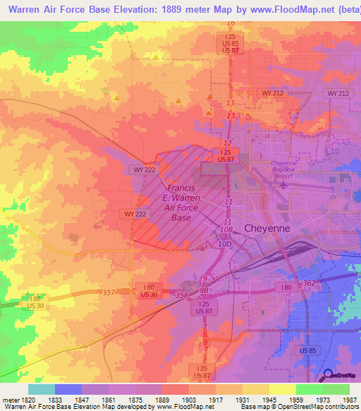 Warren Air Force Base,US Elevation Map