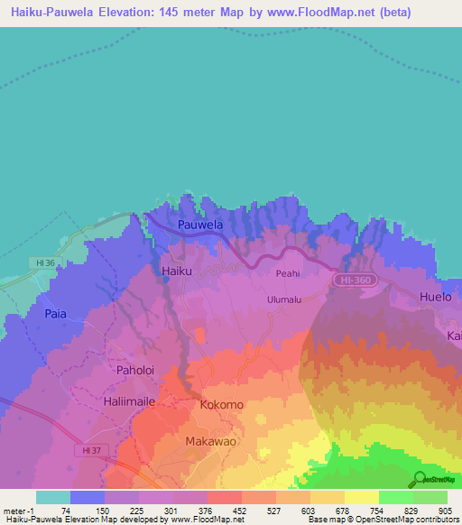 Haiku-Pauwela,US Elevation Map