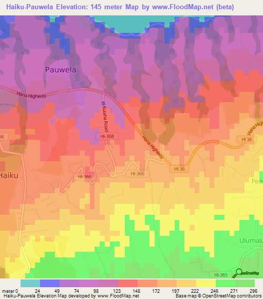 Haiku-Pauwela,US Elevation Map