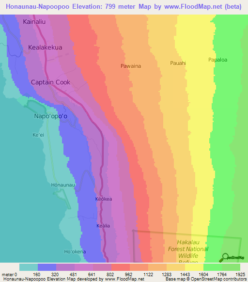 Honaunau-Napoopoo,US Elevation Map