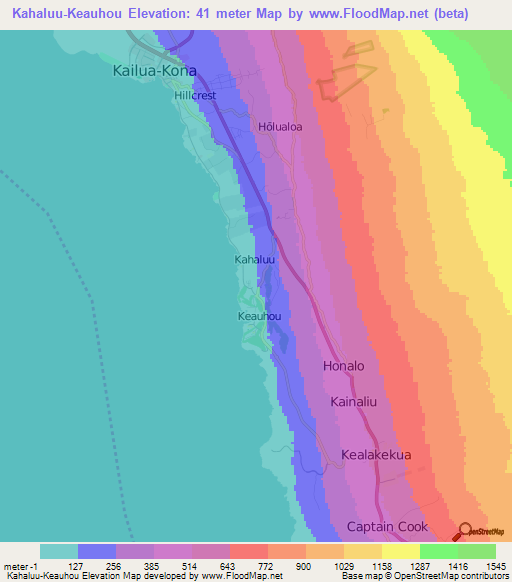 Kahaluu-Keauhou,US Elevation Map