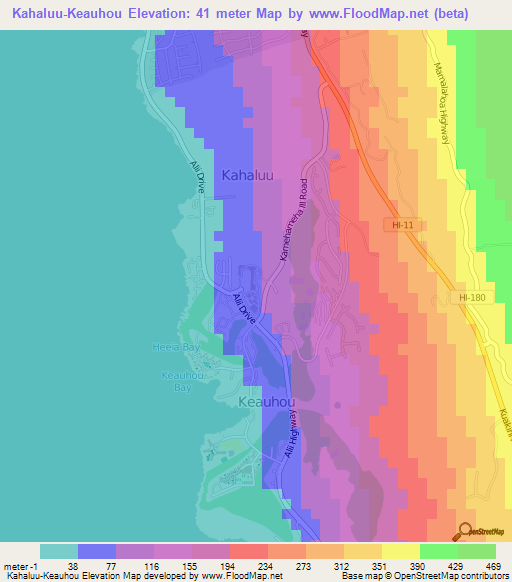 Kahaluu-Keauhou,US Elevation Map