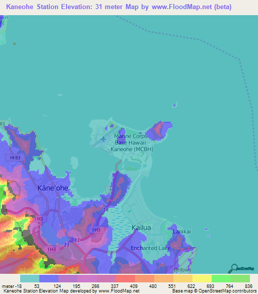 Kaneohe Station,US Elevation Map