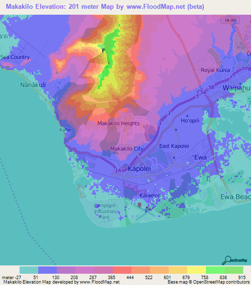 Makakilo,US Elevation Map