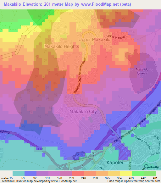 Makakilo,US Elevation Map