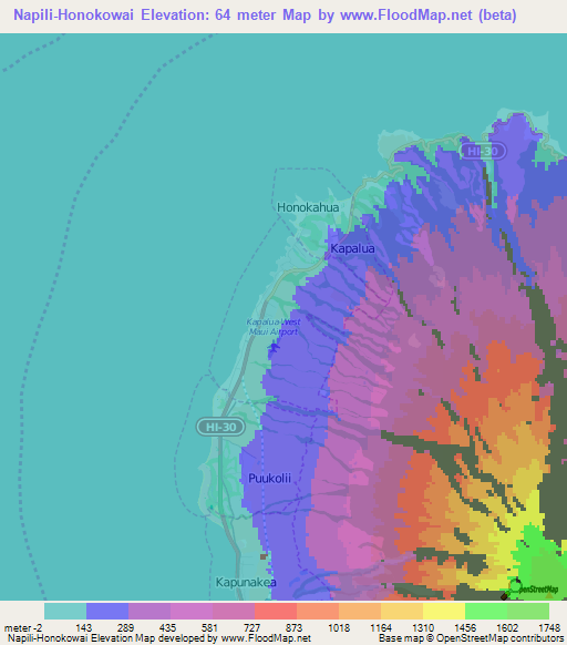 Napili-Honokowai,US Elevation Map