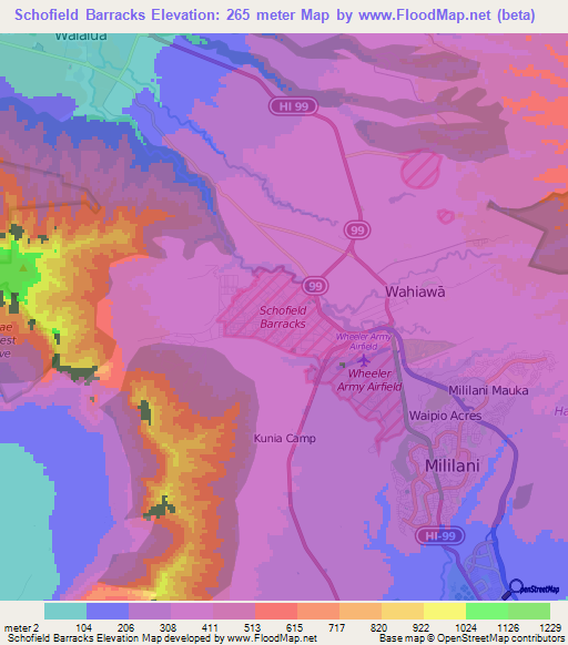 Schofield Barracks,US Elevation Map