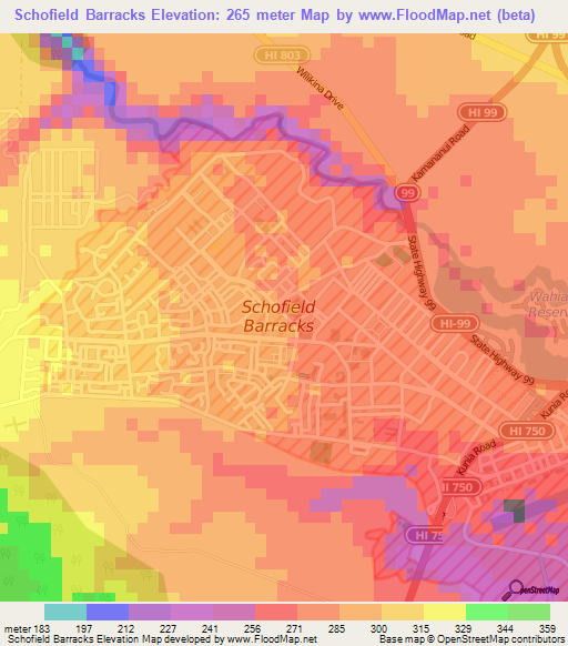 Schofield Barracks,US Elevation Map