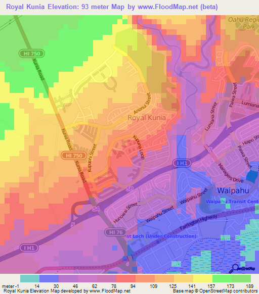 Royal Kunia,US Elevation Map