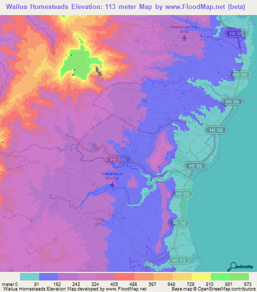 Wailua Homesteads,US Elevation Map
