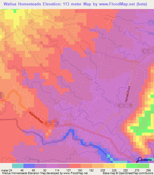 Wailua Homesteads,US Elevation Map