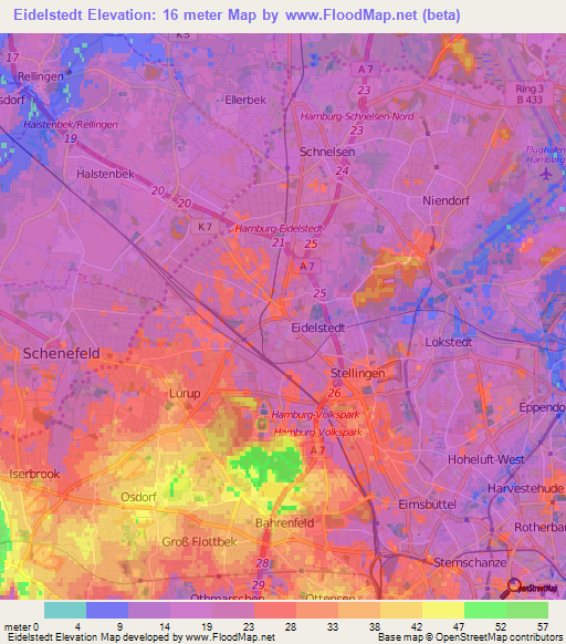 Eidelstedt,Germany Elevation Map