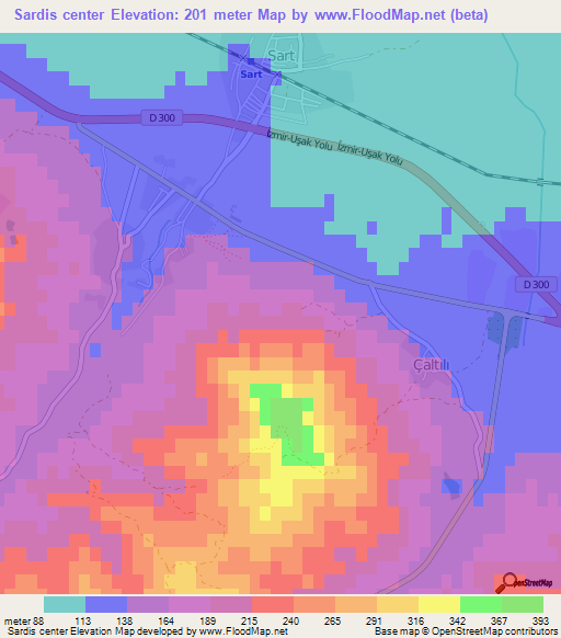 Sardis center,Turkey Elevation Map