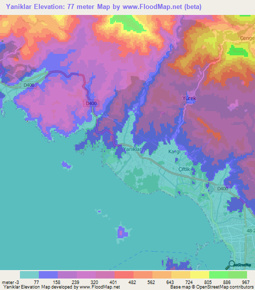 Yaniklar,Turkey Elevation Map