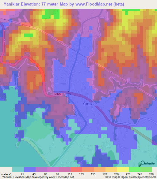 Yaniklar,Turkey Elevation Map