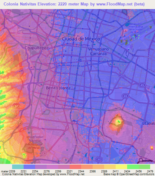 Colonia Nativitas,Mexico Elevation Map