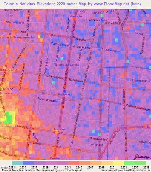 Colonia Nativitas,Mexico Elevation Map