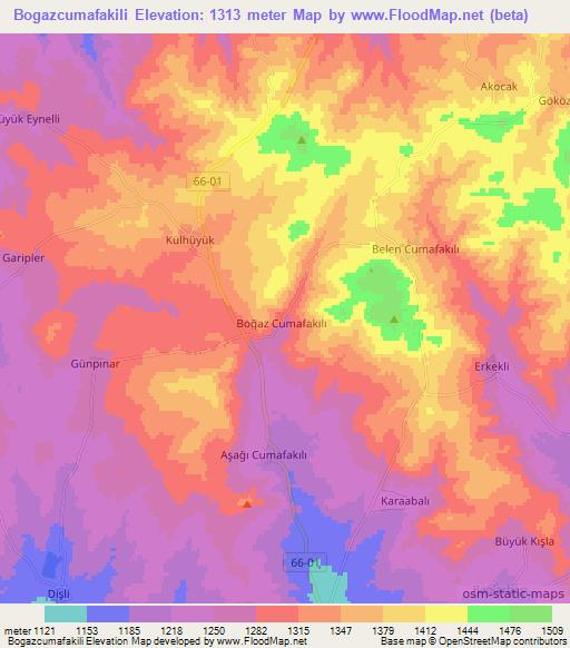 Bogazcumafakili,Turkey Elevation Map