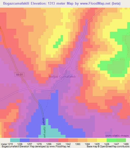 Bogazcumafakili,Turkey Elevation Map