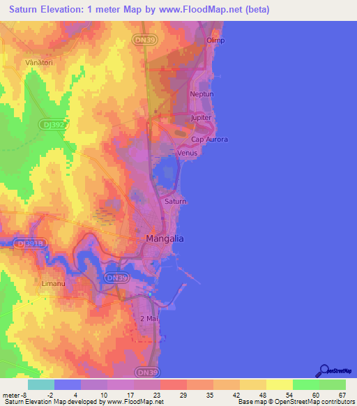 Saturn,Romania Elevation Map