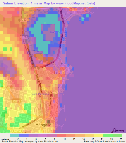 Saturn,Romania Elevation Map