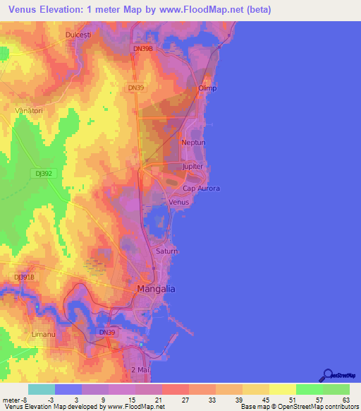 Venus,Romania Elevation Map