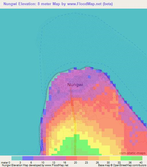 Nungwi,Tanzania Elevation Map