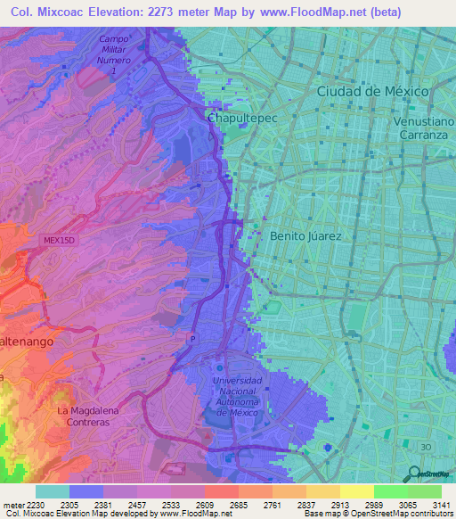 Col. Mixcoac,Mexico Elevation Map